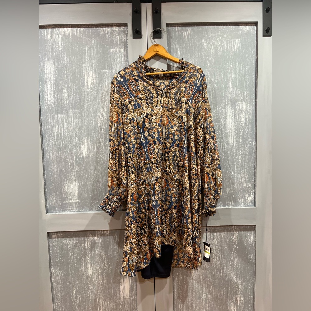 Women's Long Sleeve Mock Neck Ruffle Hem Floral Dress